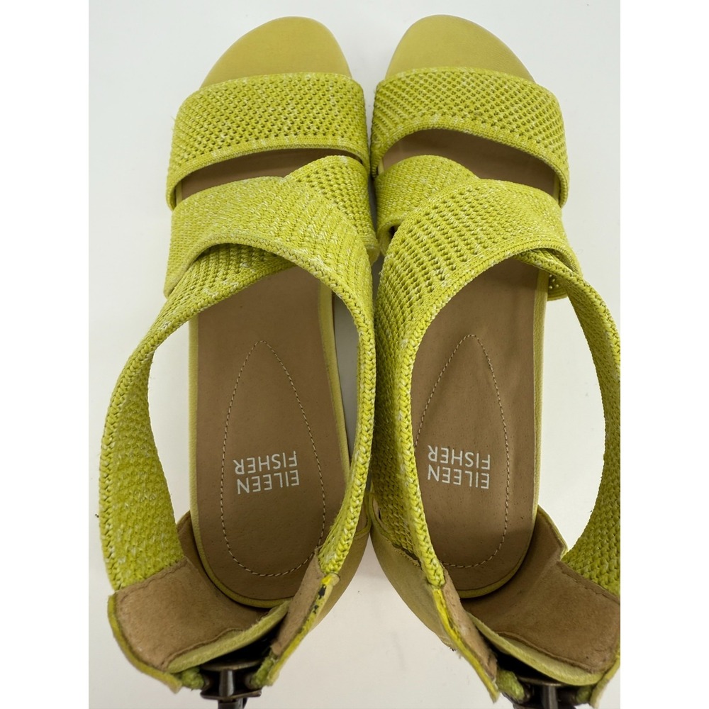 Eileen Fisher Lime Green Knit Sandals Women Size 10 Comfort Flat Zip Back Boho - Picture 5 of 12
